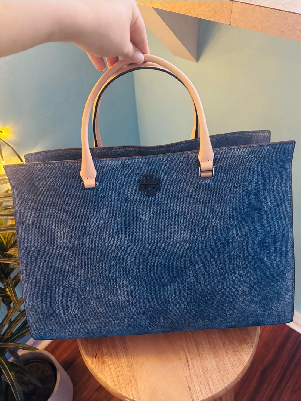Tory Burch NWT Denim Suede Work Tote Bag